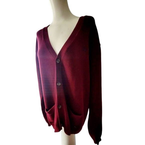 Chaps Men's Classic Grandpacore Cardigan Burgundy Sweater Size Large Preppy - Picture 2 of 4